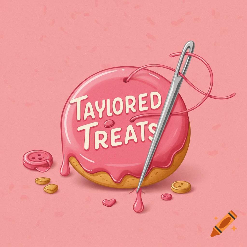 Sew Sweet logo with a pink button resembling a cookie and thread ...