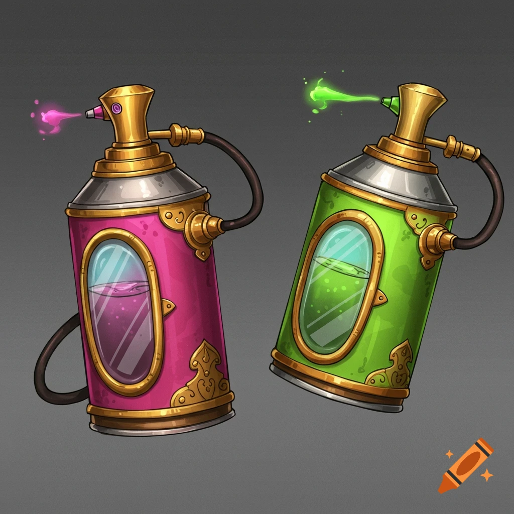 Pink and green magepunk spray cans