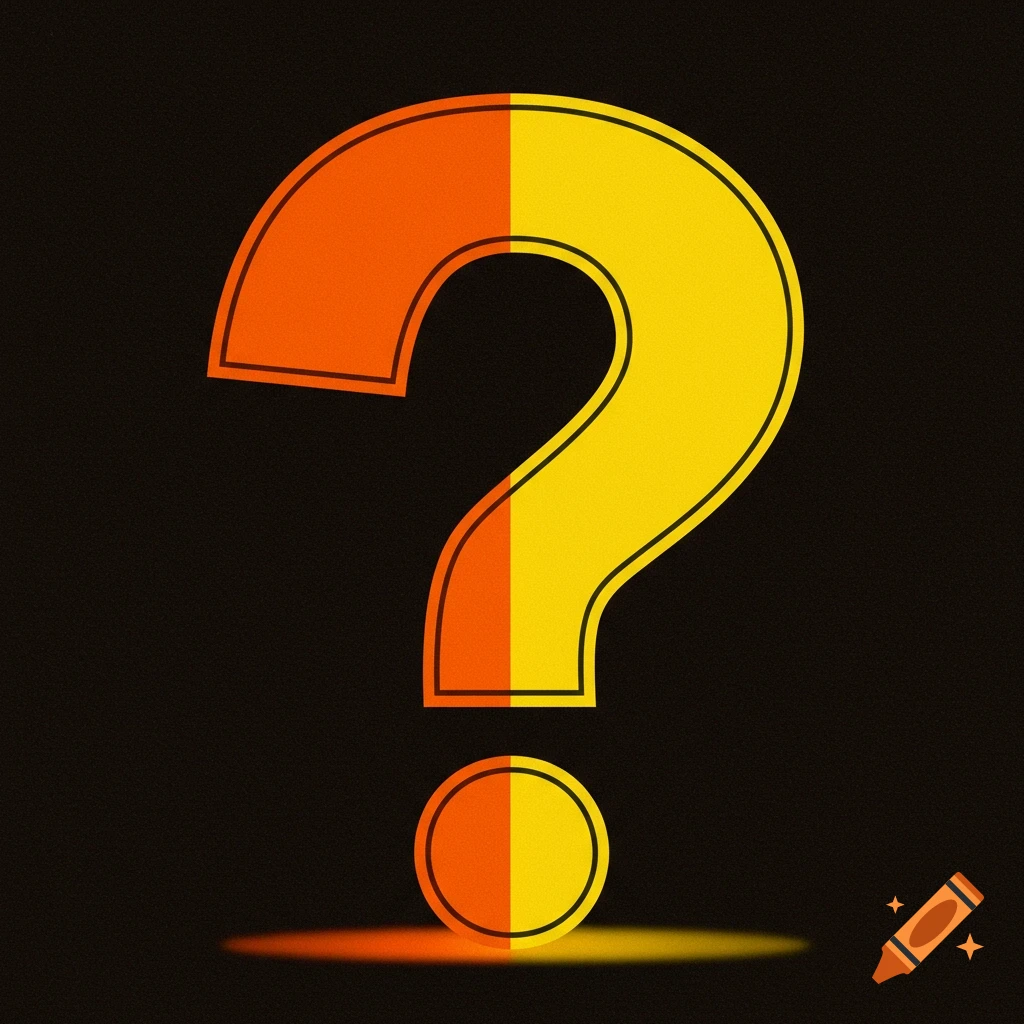 Orange and yellow question mark on a dark background