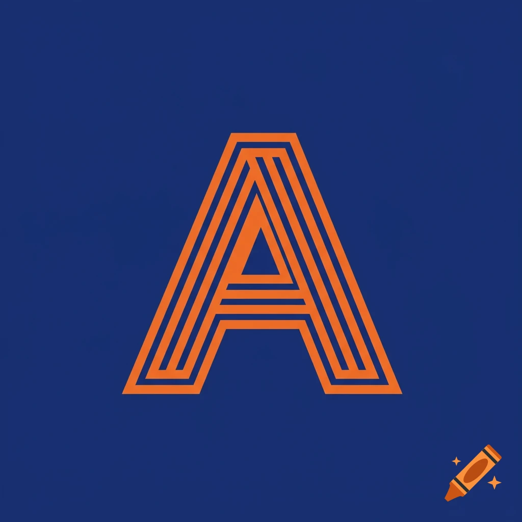 A stylized orange letter A composed of straight lines on a blue background.