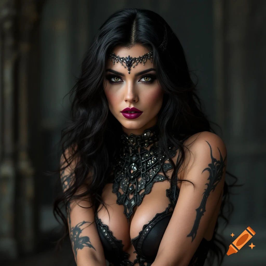 Detailed portrait of a woman in dark gothic attire
