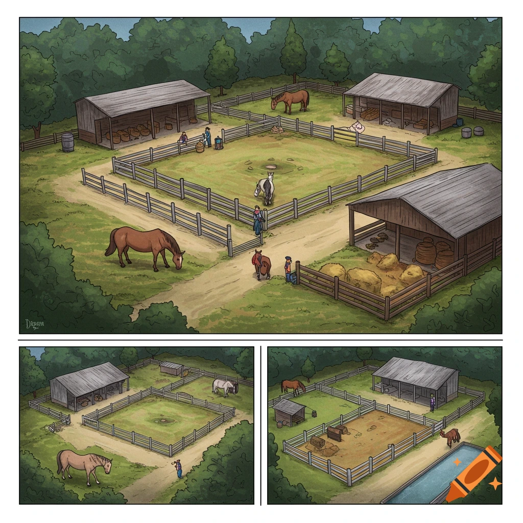 Checklist with categories like Pens, Pasture, Tack Storage, and ...