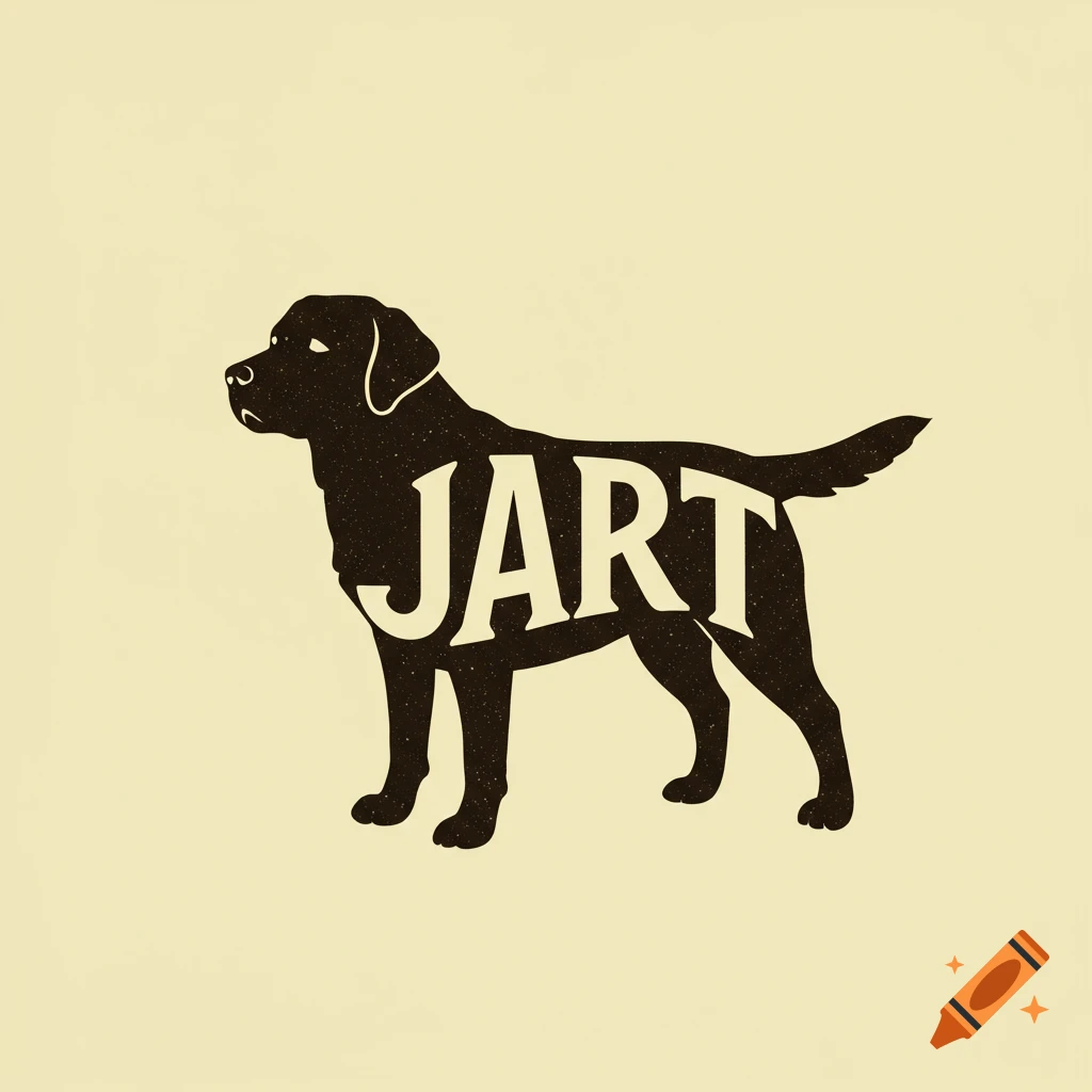 Graphic design logo of a black Labrador silhouette with the word JART cut out in white on a light background.