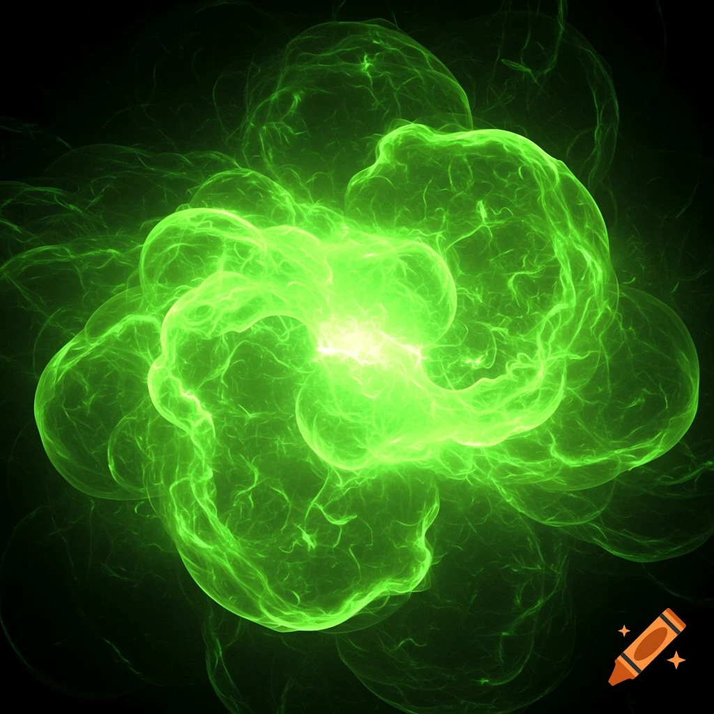 A bright green gaseous cloud on a black background.