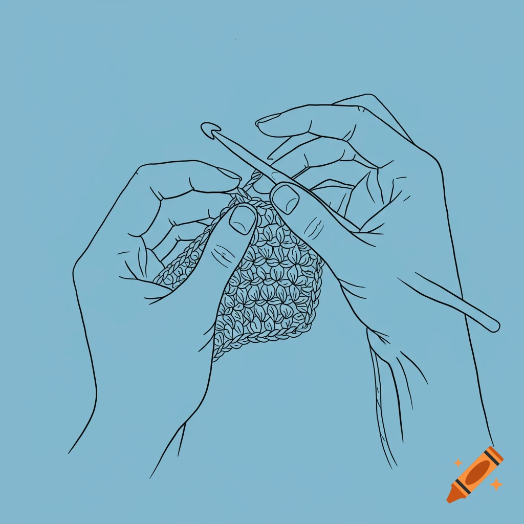 Outline illustration of hands crocheting