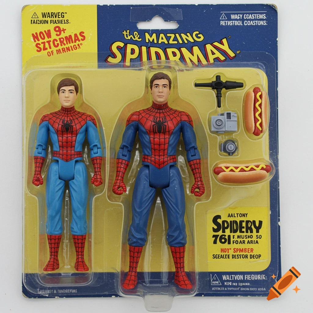 Spider-Man style action figure in blister packaging with accessories