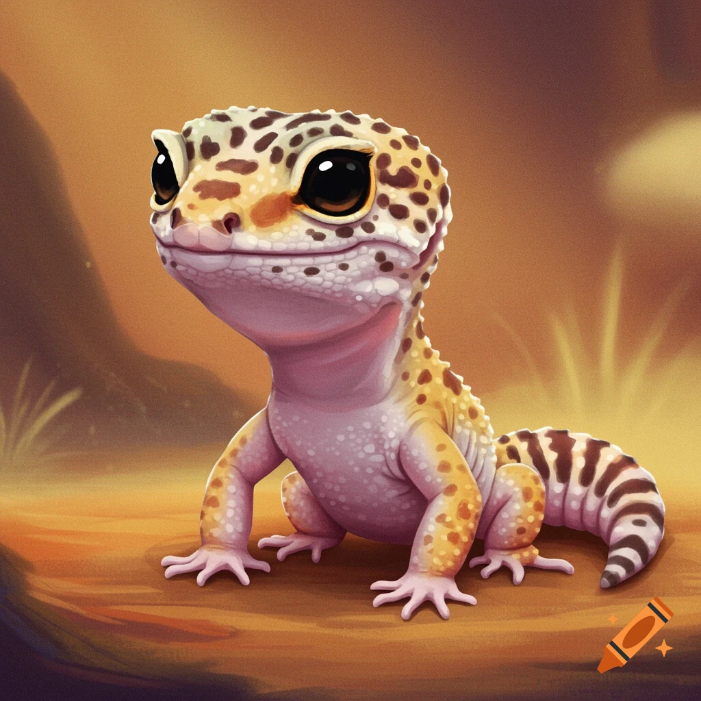 A cartoon leopard gecko with spots sitting.