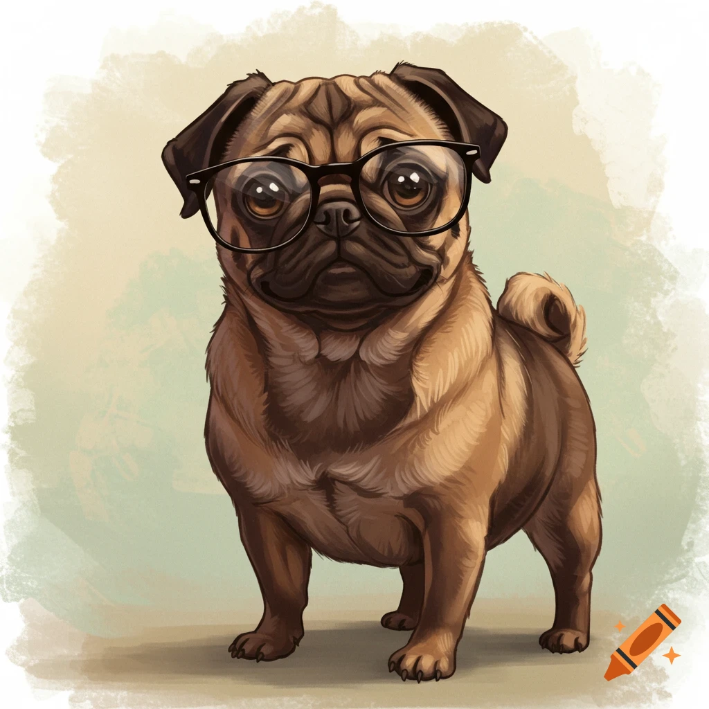 A pug wearing glasses