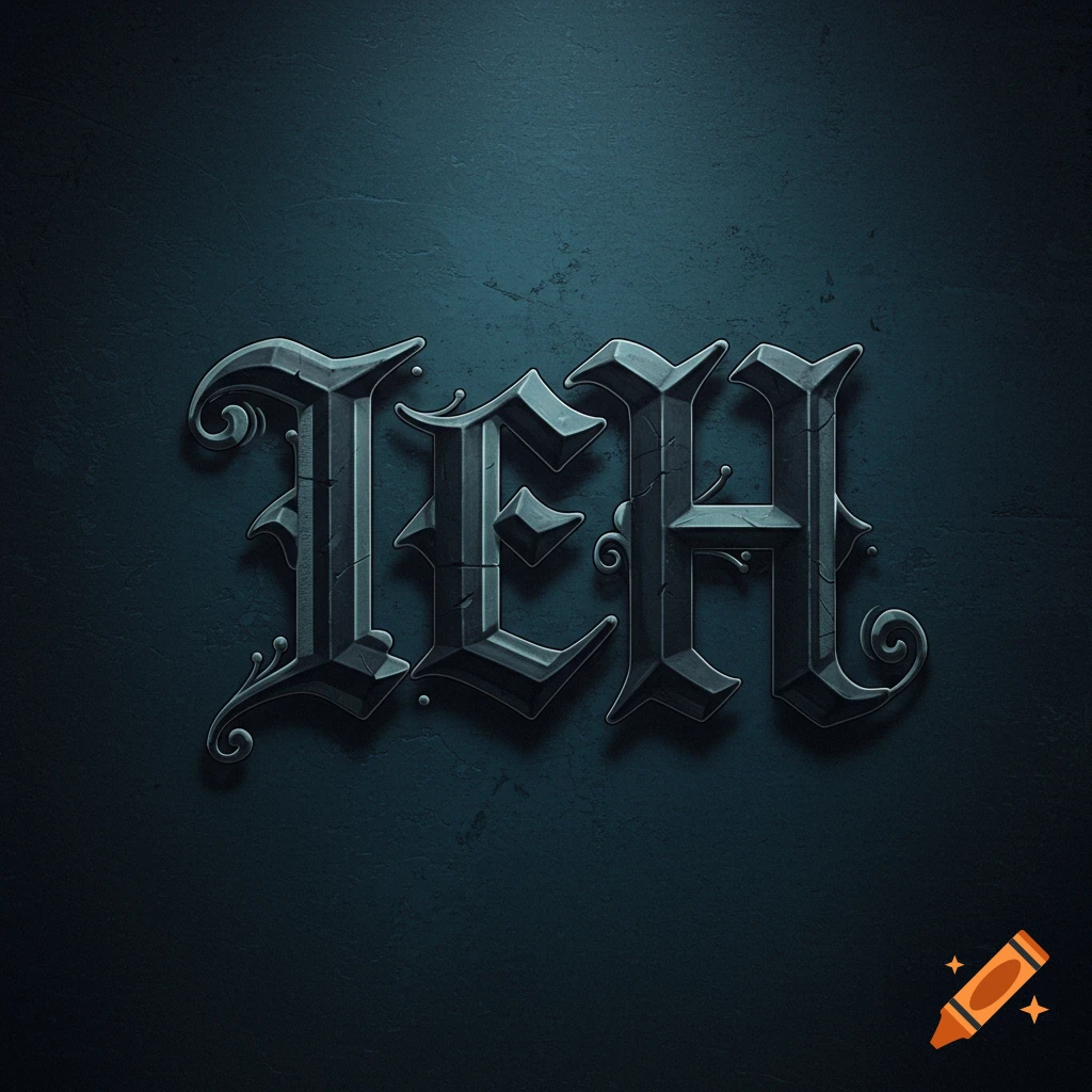 Gothic style letters IEH on a dark textured background