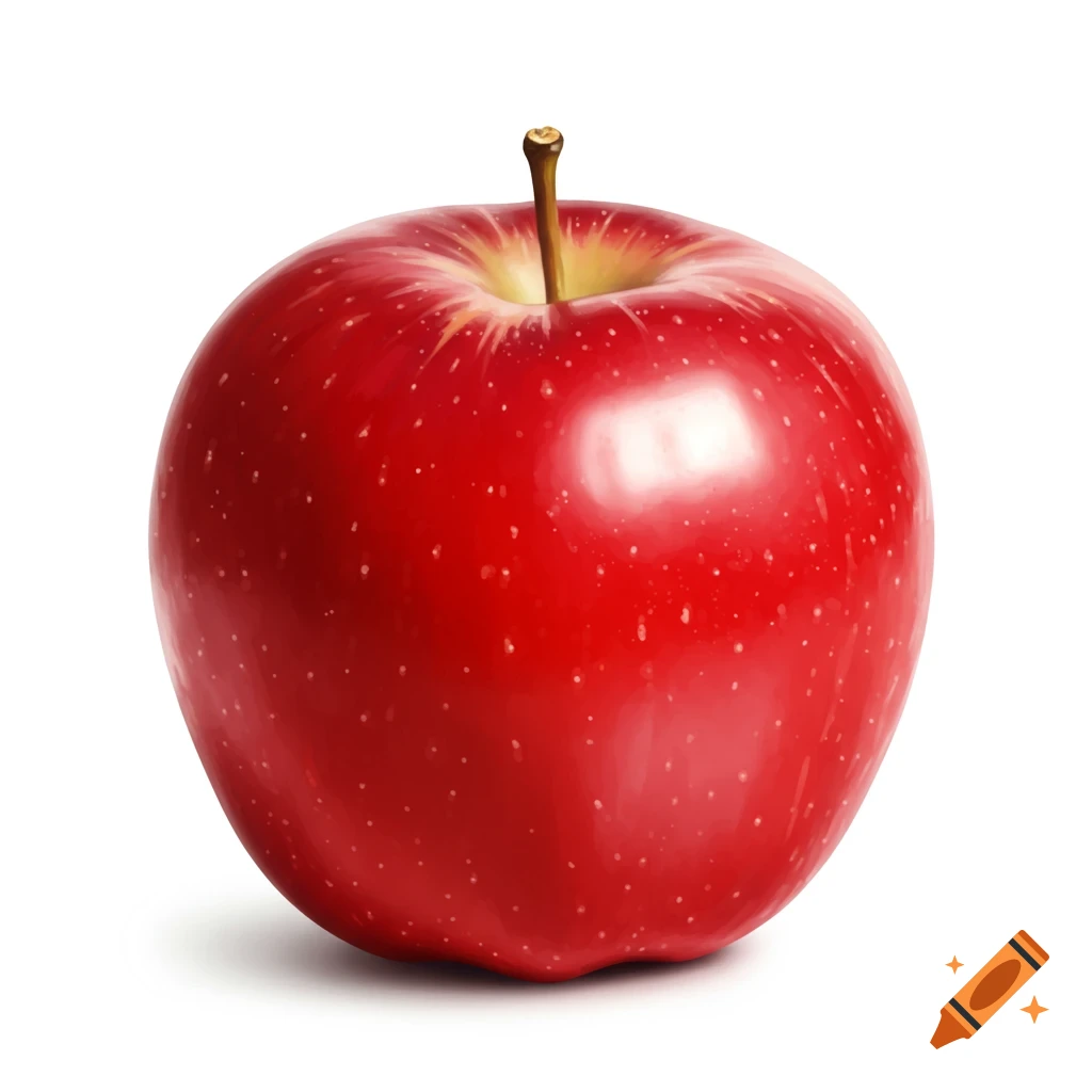 A single red apple sits on a white background.