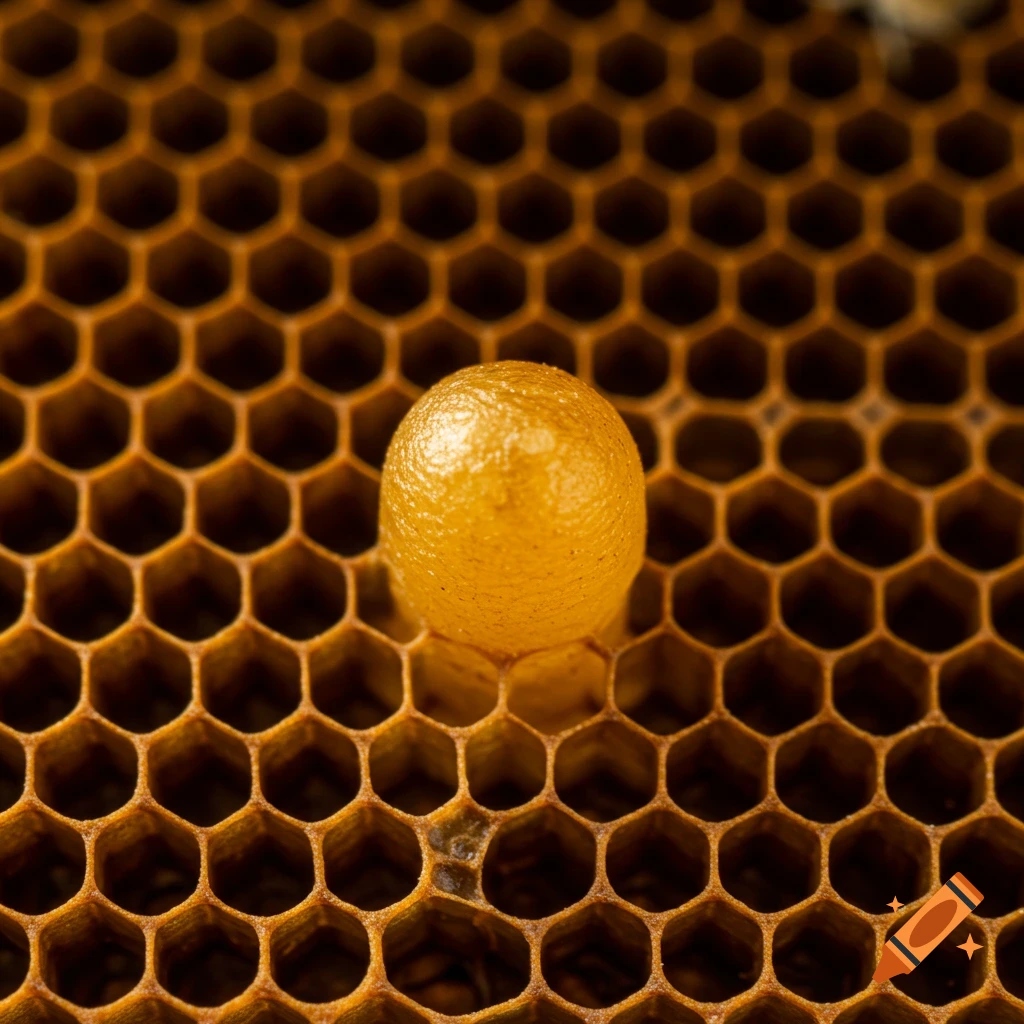 Close-up of a capped bee cell on a honeycomb