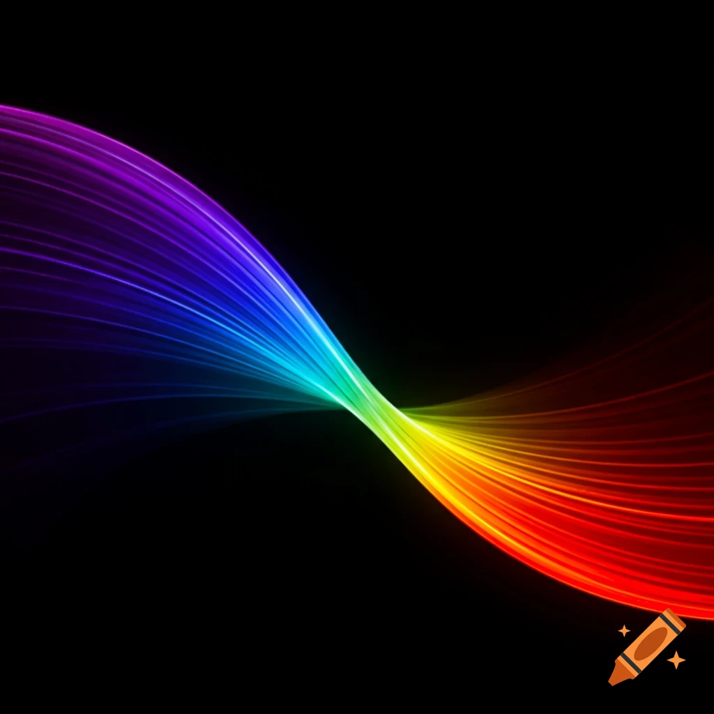 Abstract wave of rainbow colors on a black background