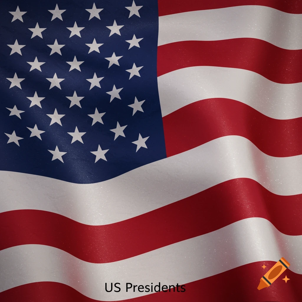 A realistic American flag waving with 'US Presidents' text at the bottom.