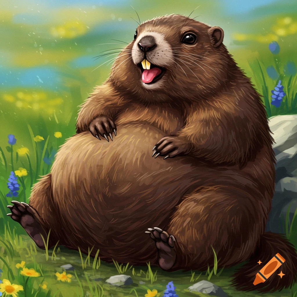 A very fat marmot sitting in a field.