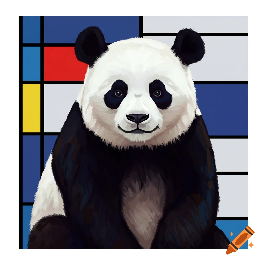 A panda bear in the style of Piet Mondrian.