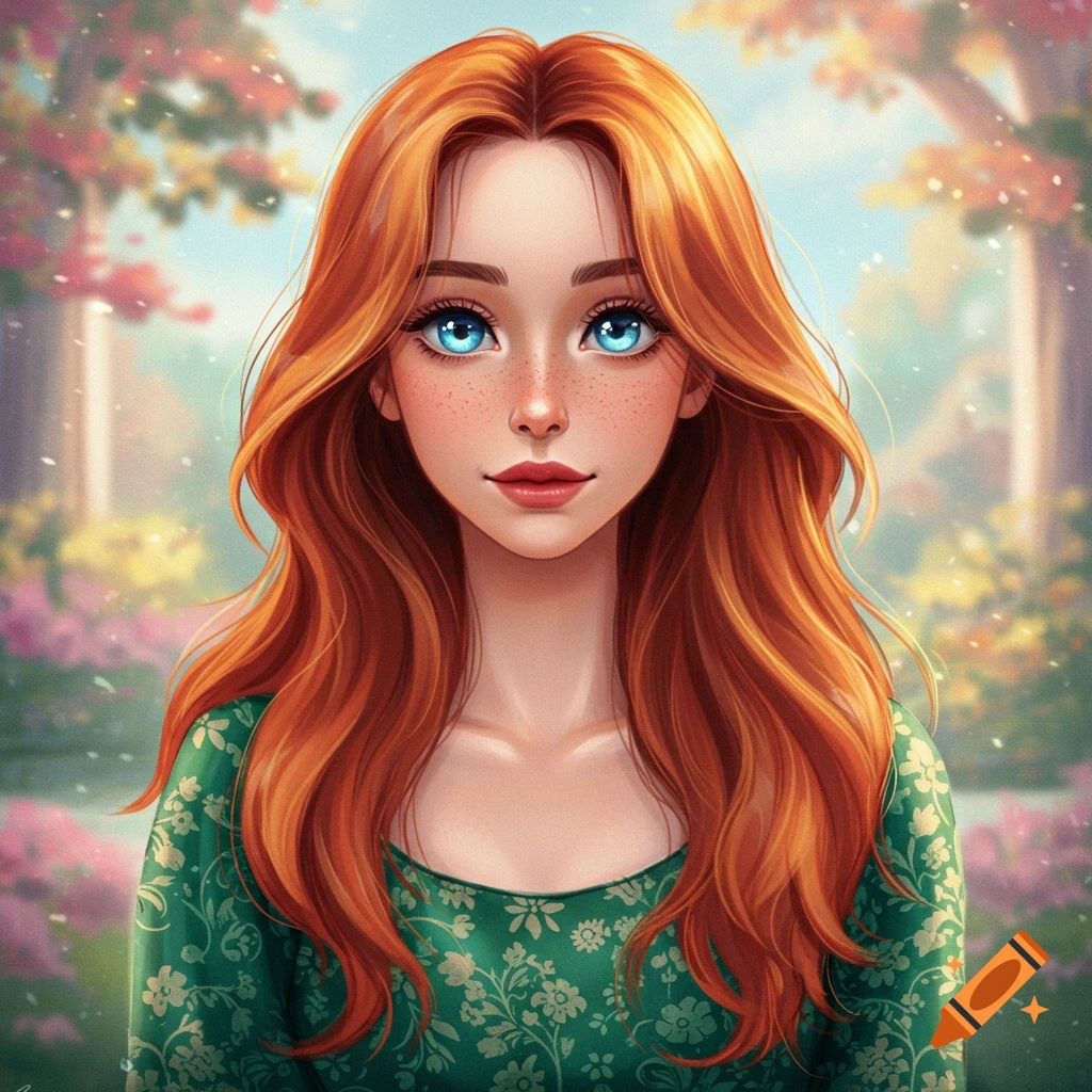 Woman with red hair and blue eyes