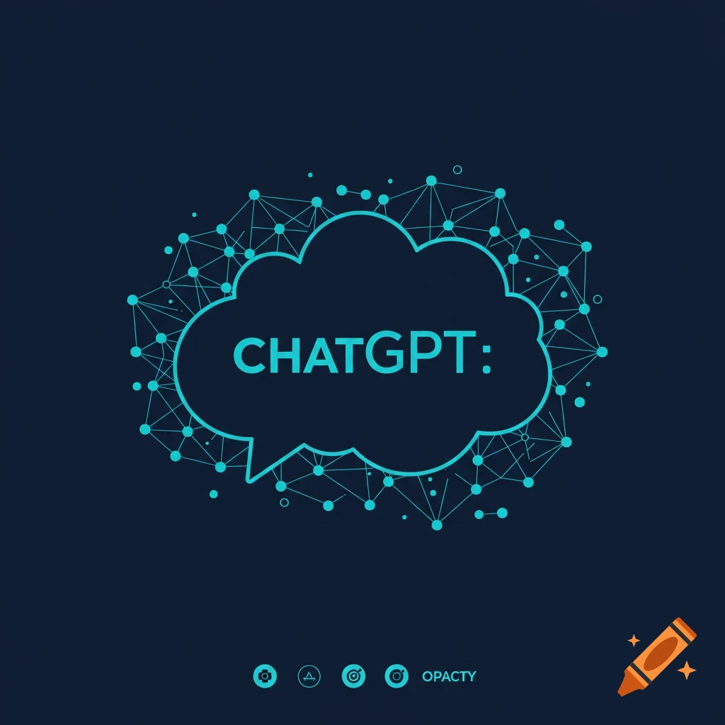 Abstract illustration of a network forming a cloud with the text CHATGPT inside.