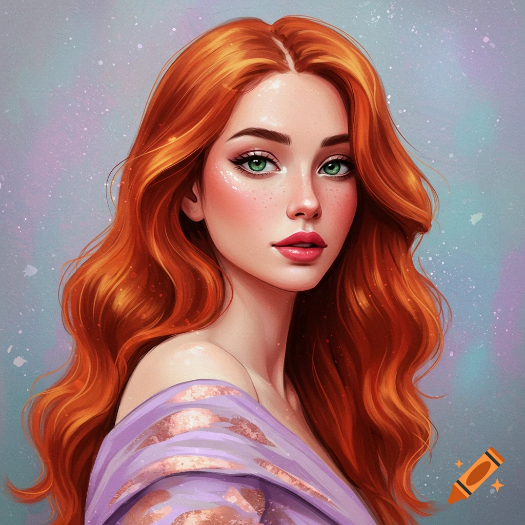 Portrait of a red-haired woman with green eyes