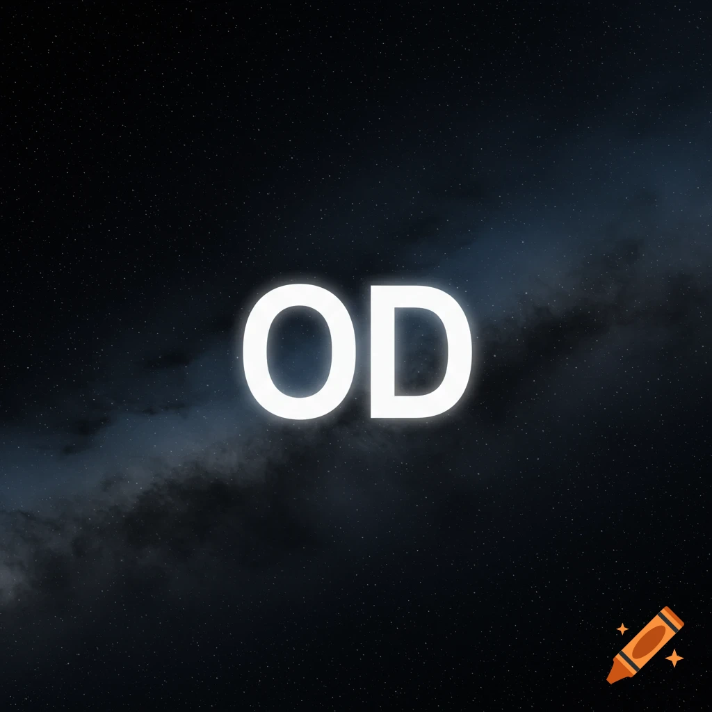 Letters OD against a space background with stars and nebula.