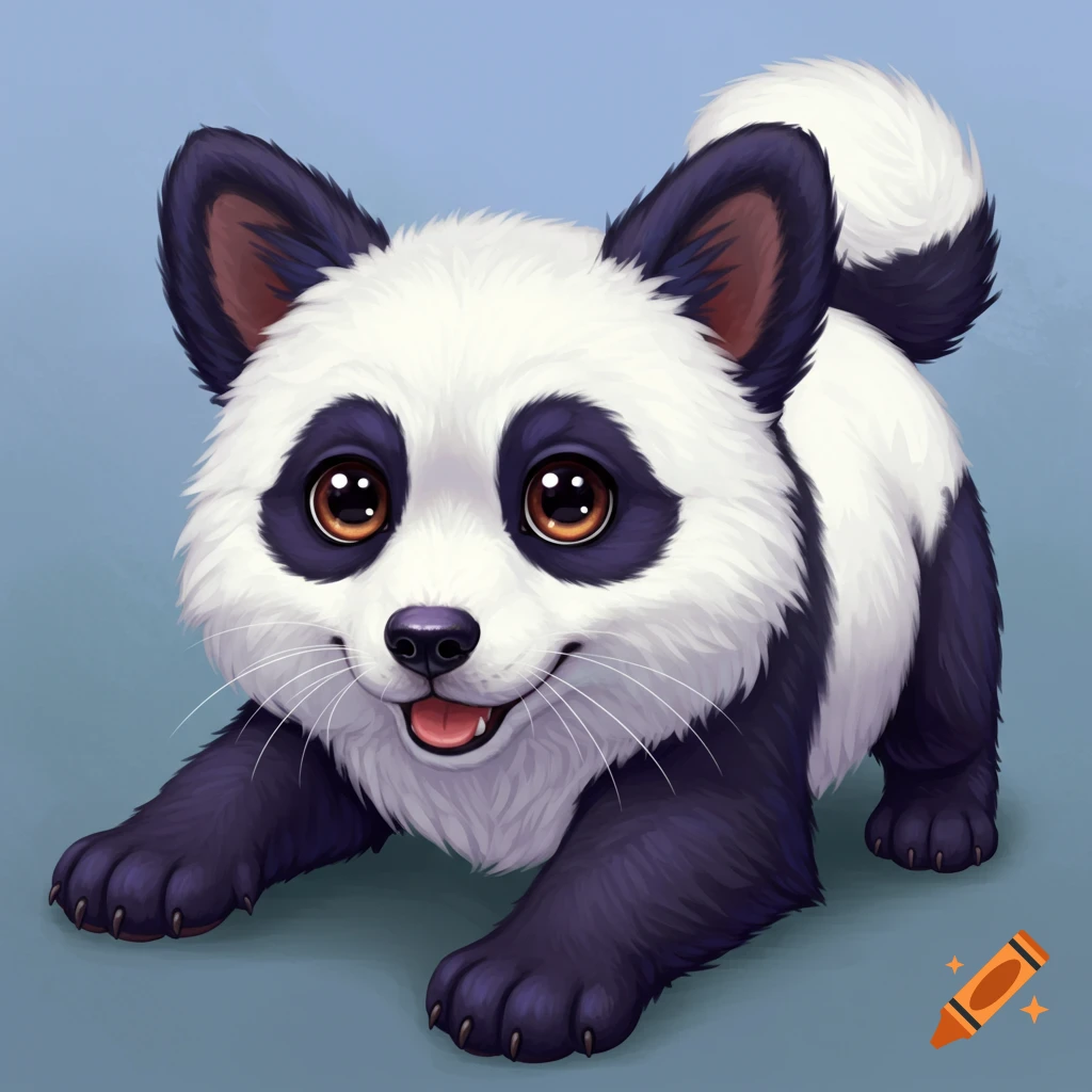 A cute image of a panda-dog creature.