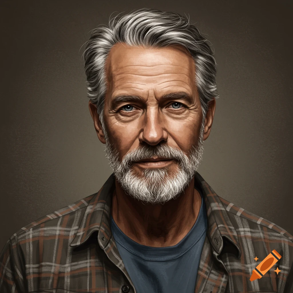 An older man with gray hair and beard wearing a flannel shirt.