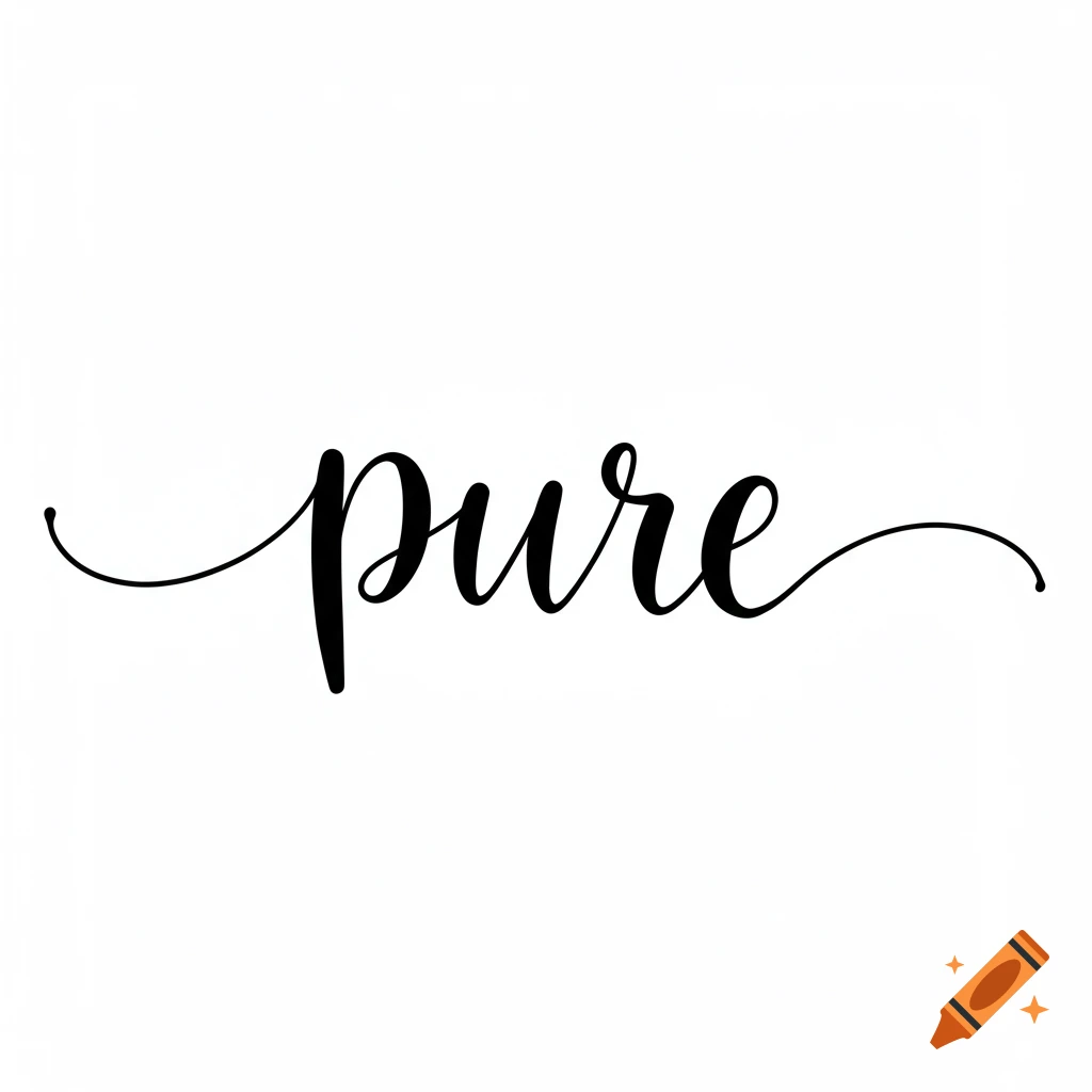 The word 'pure' written in black script calligraphy on a white background.