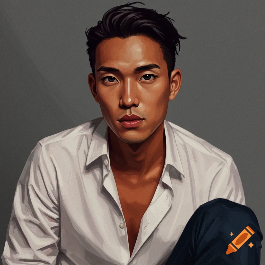 A tan man in a white shirt.