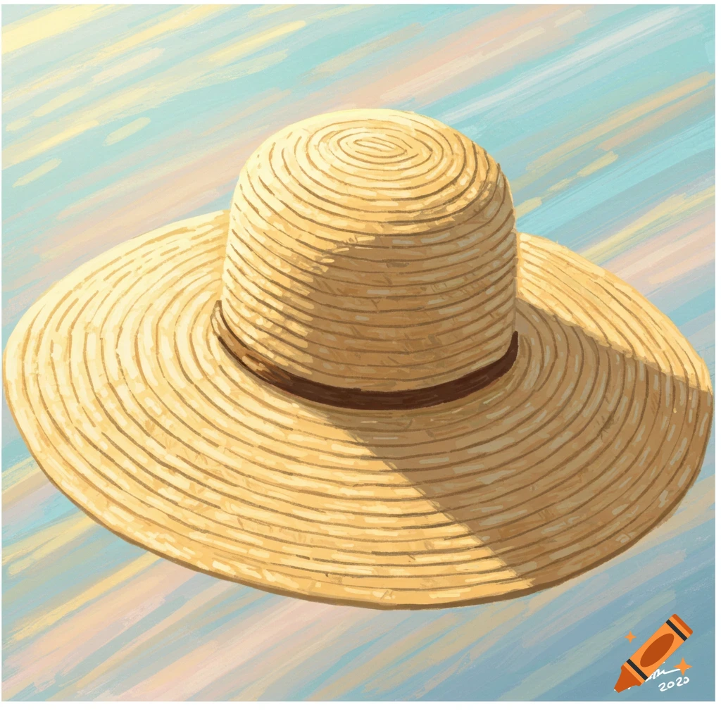 A straw sun hat on a colorful background.