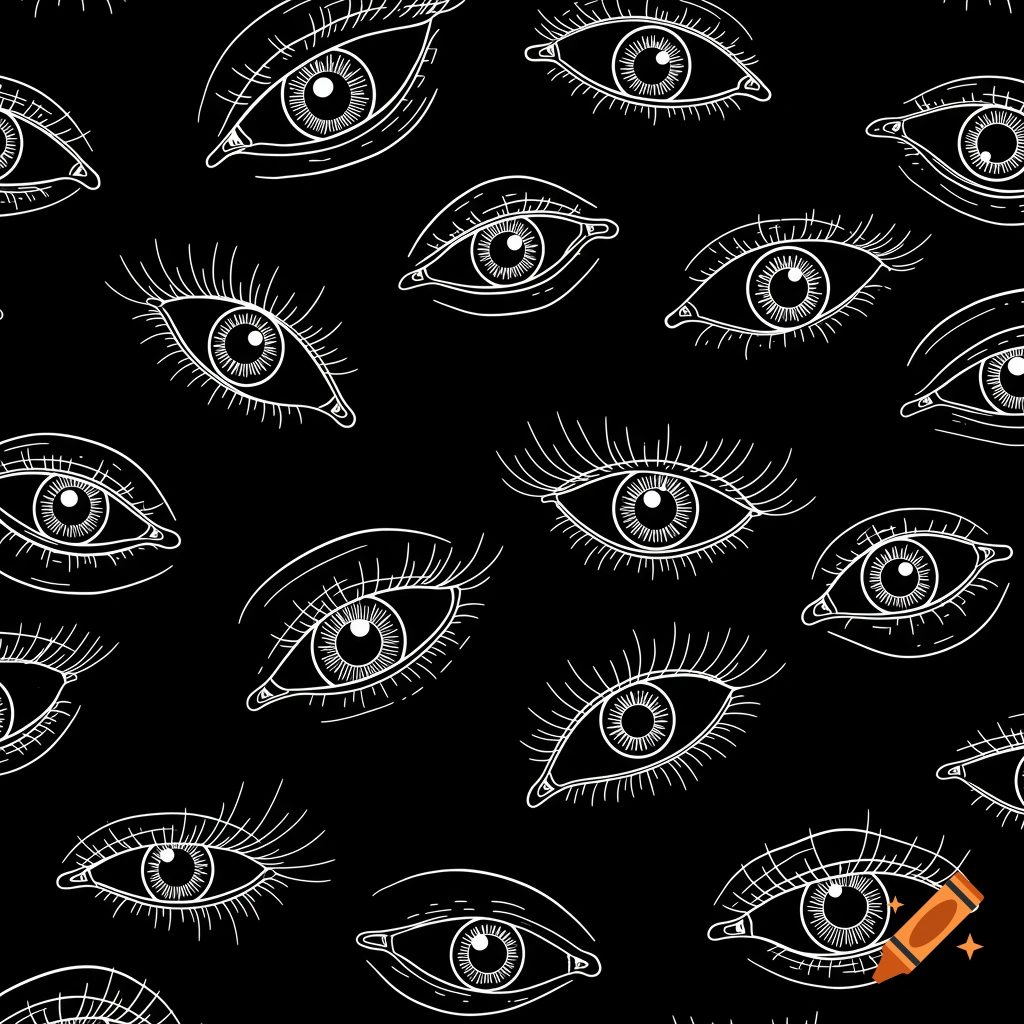 Black and white seamless pattern of simplistic eyeballs.