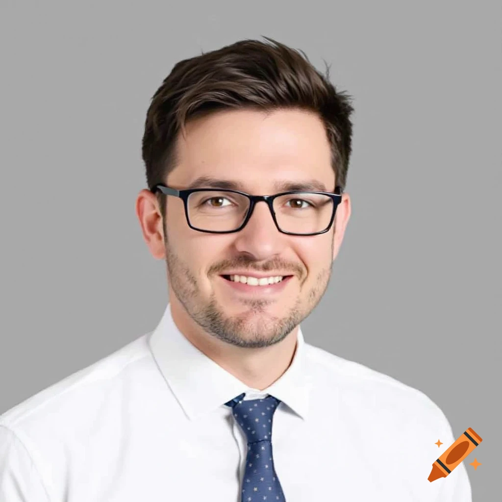 Headshot of a smiling man with glasses, white shirt, and tie.