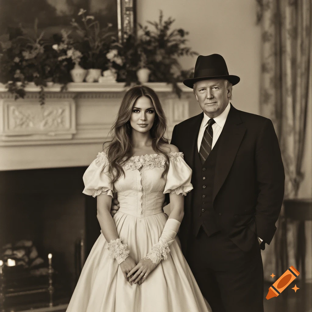 sepia-photo-of-donald-trump-and-melania-in-1890s-attire-at-the-white