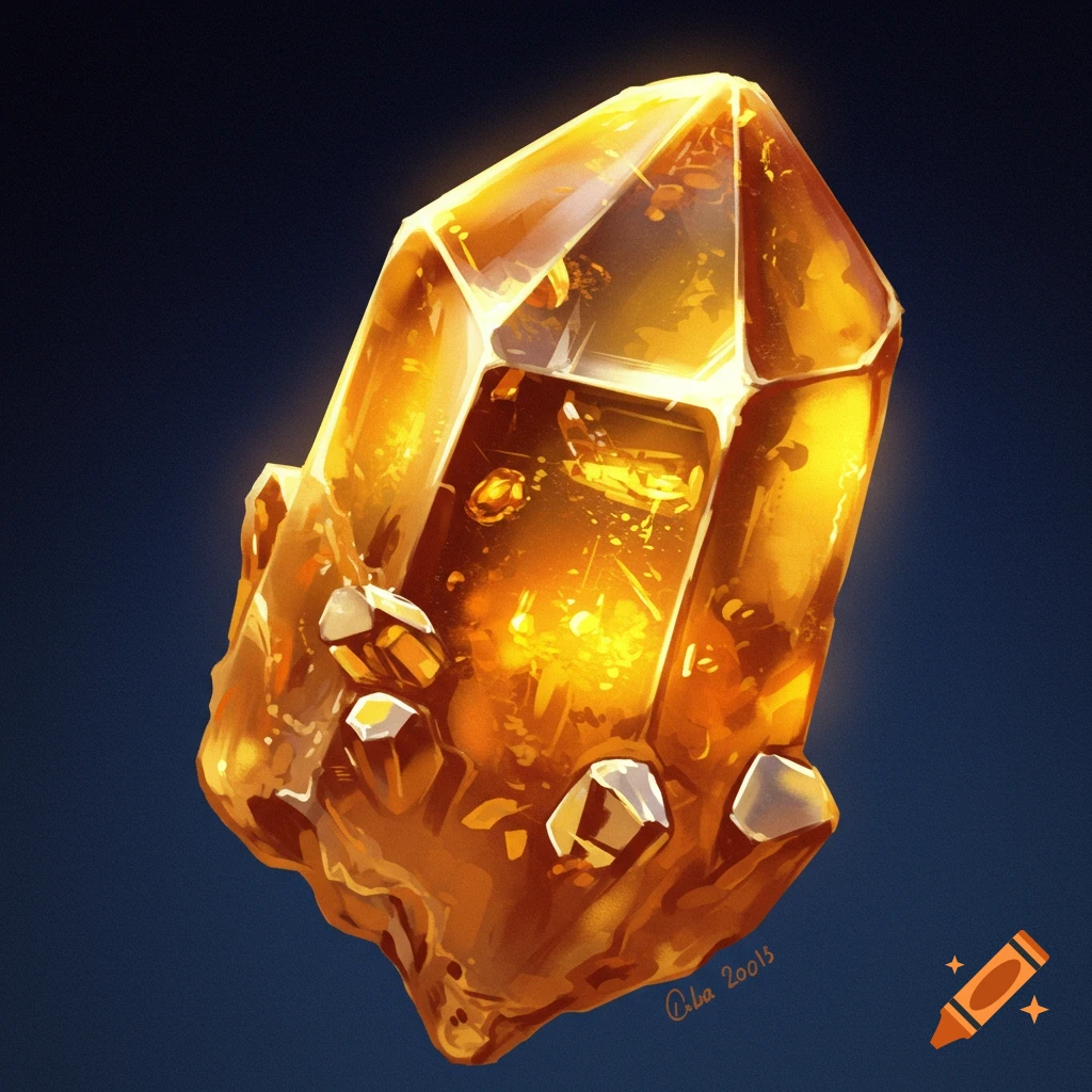 A large glowing amber crystal.