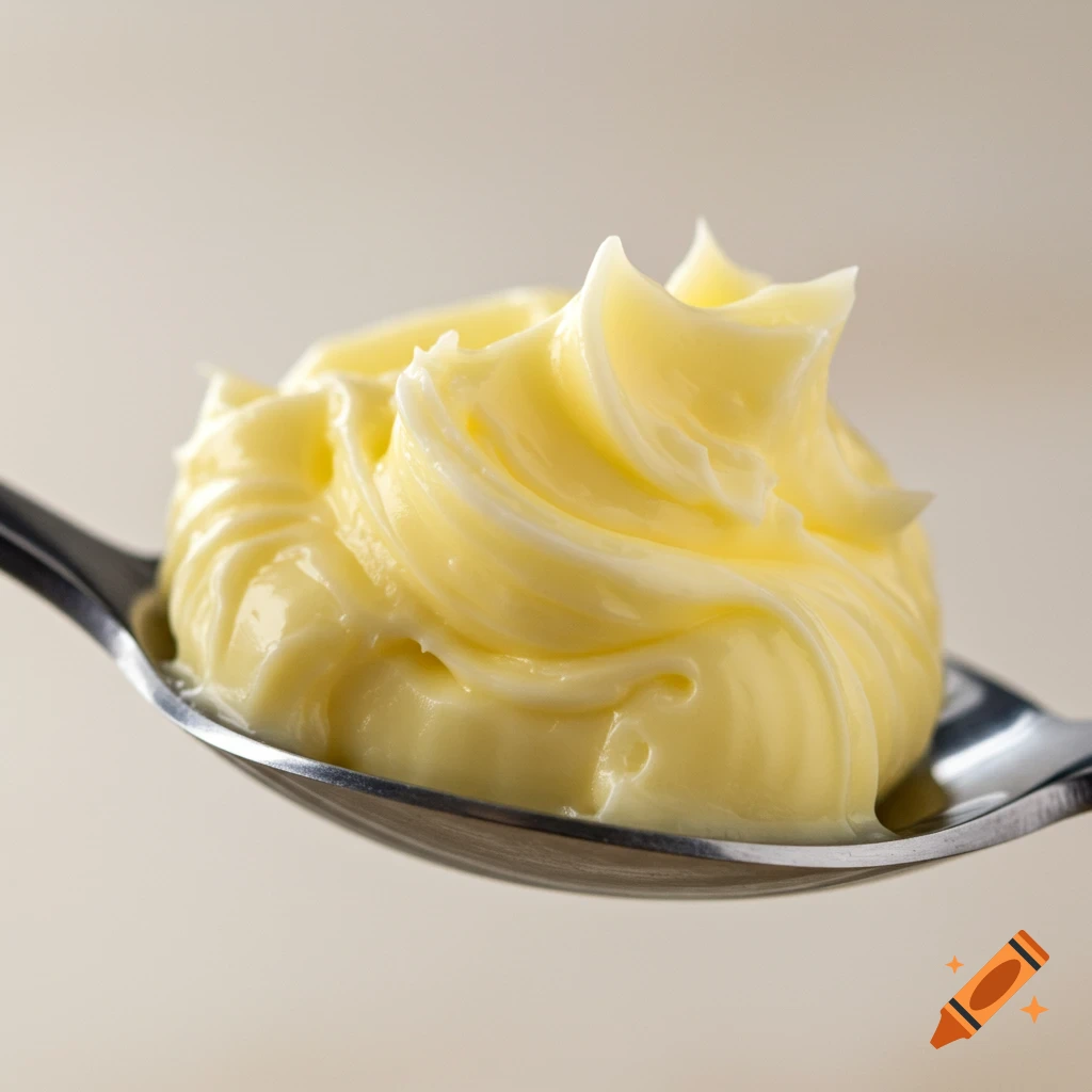 Close-up of soft yellow butter on a spoon.