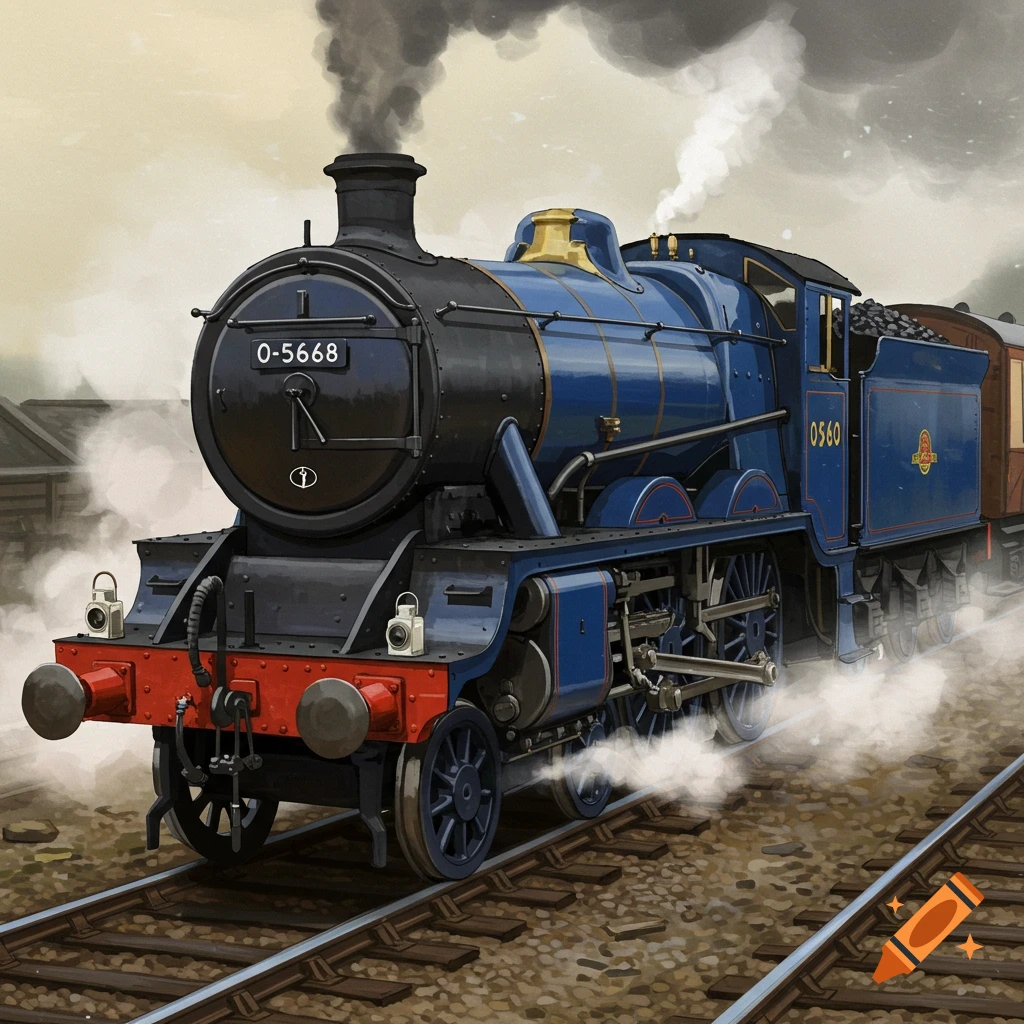 A blue steam train with a tender