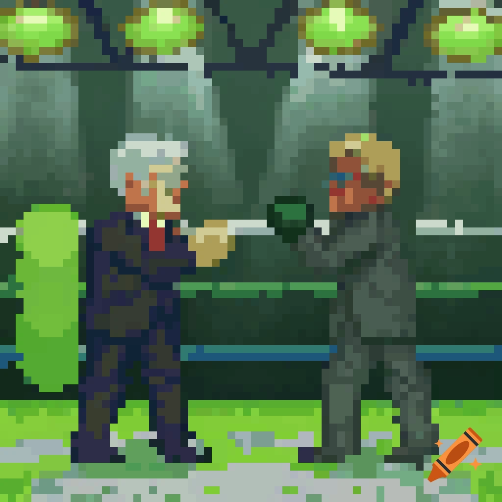 Pixel art of two men resembling Donald Trump and Joe Biden in a boxing ring.