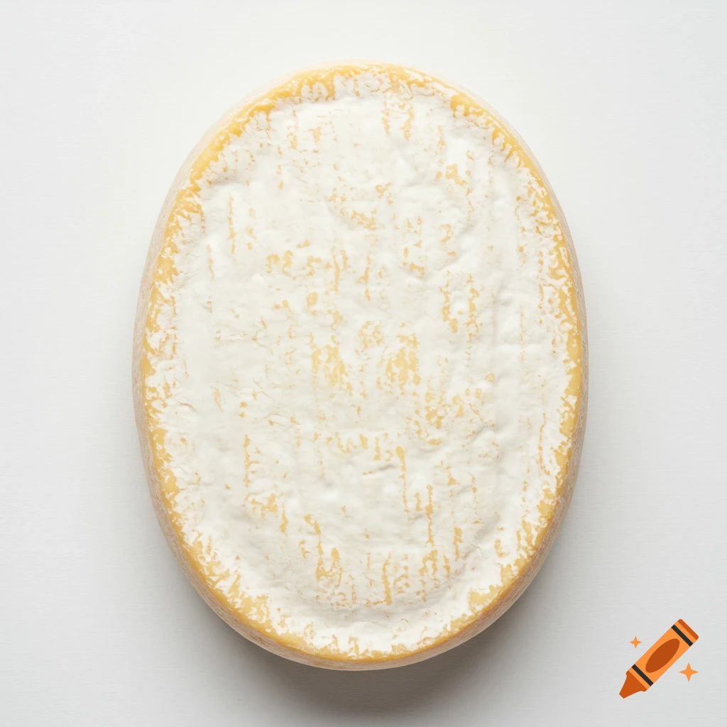 Top-down view of an oval cheese wheel