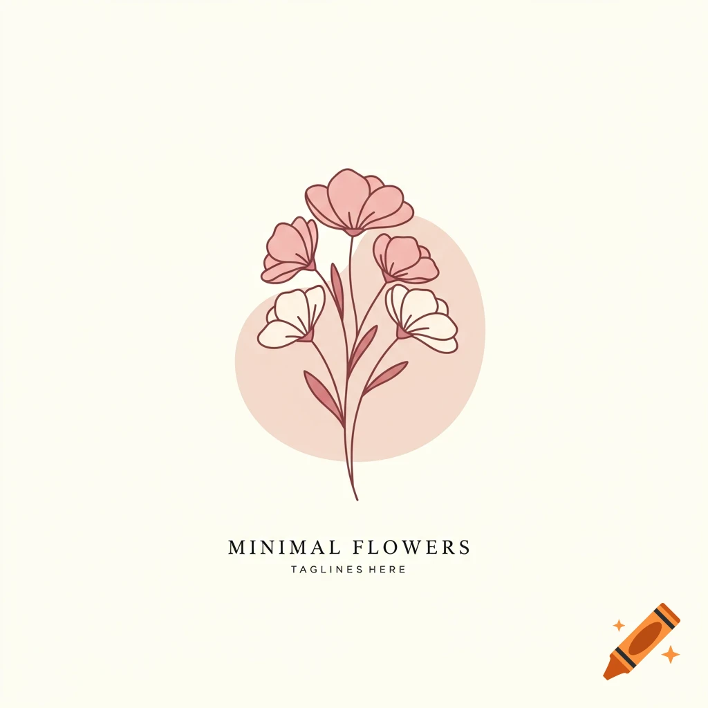 Minimalist illustration of pink and white flowers with text on a light background.