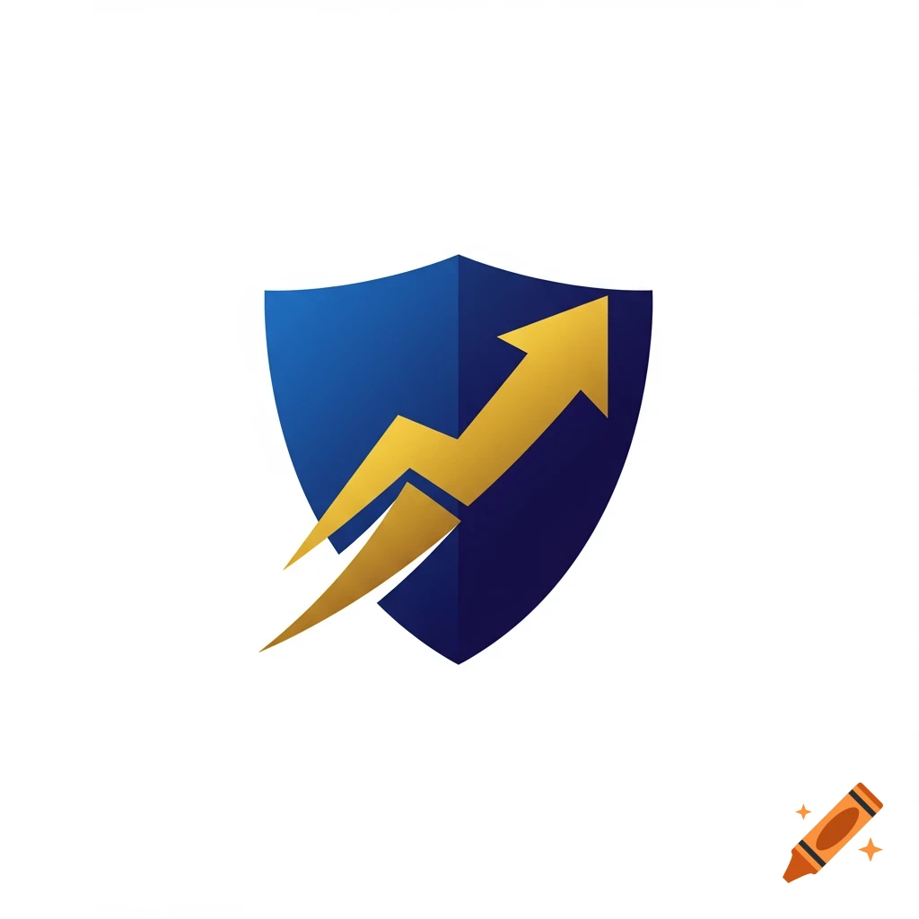 A blue shield logo with a gold rising arrow and lightning bolt.