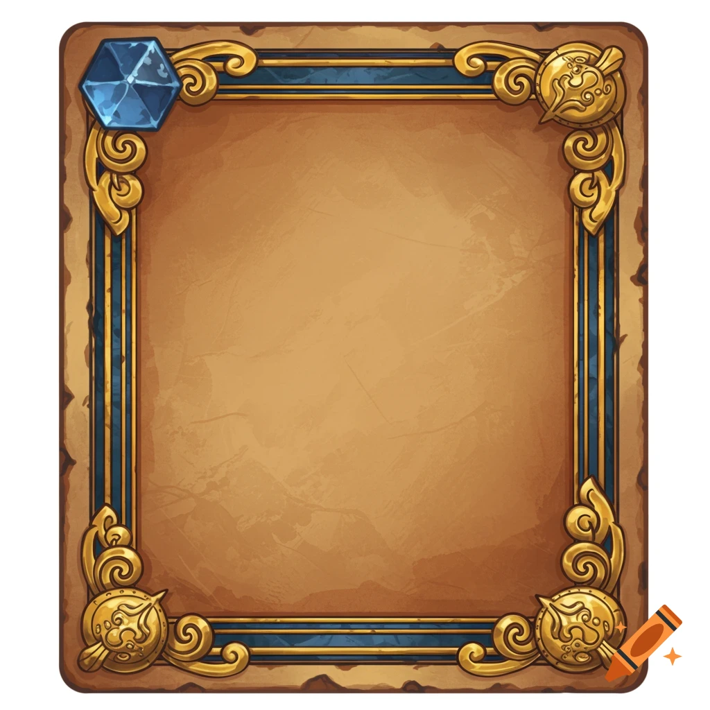 Decorative golden and blue Greek-style trading card base with ornate frame and a blue gem.