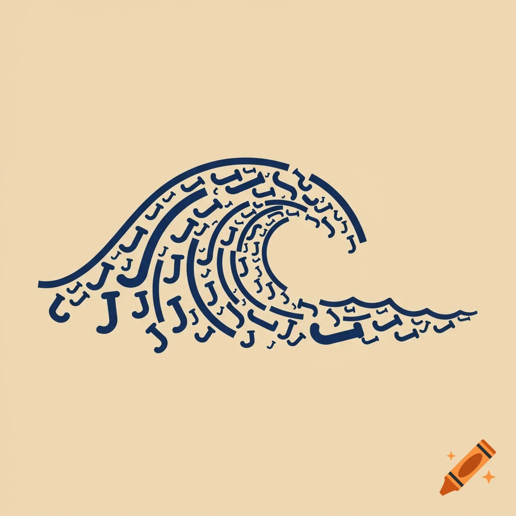 A blue wave graphic composed of multiple letter Js on a light tan background.