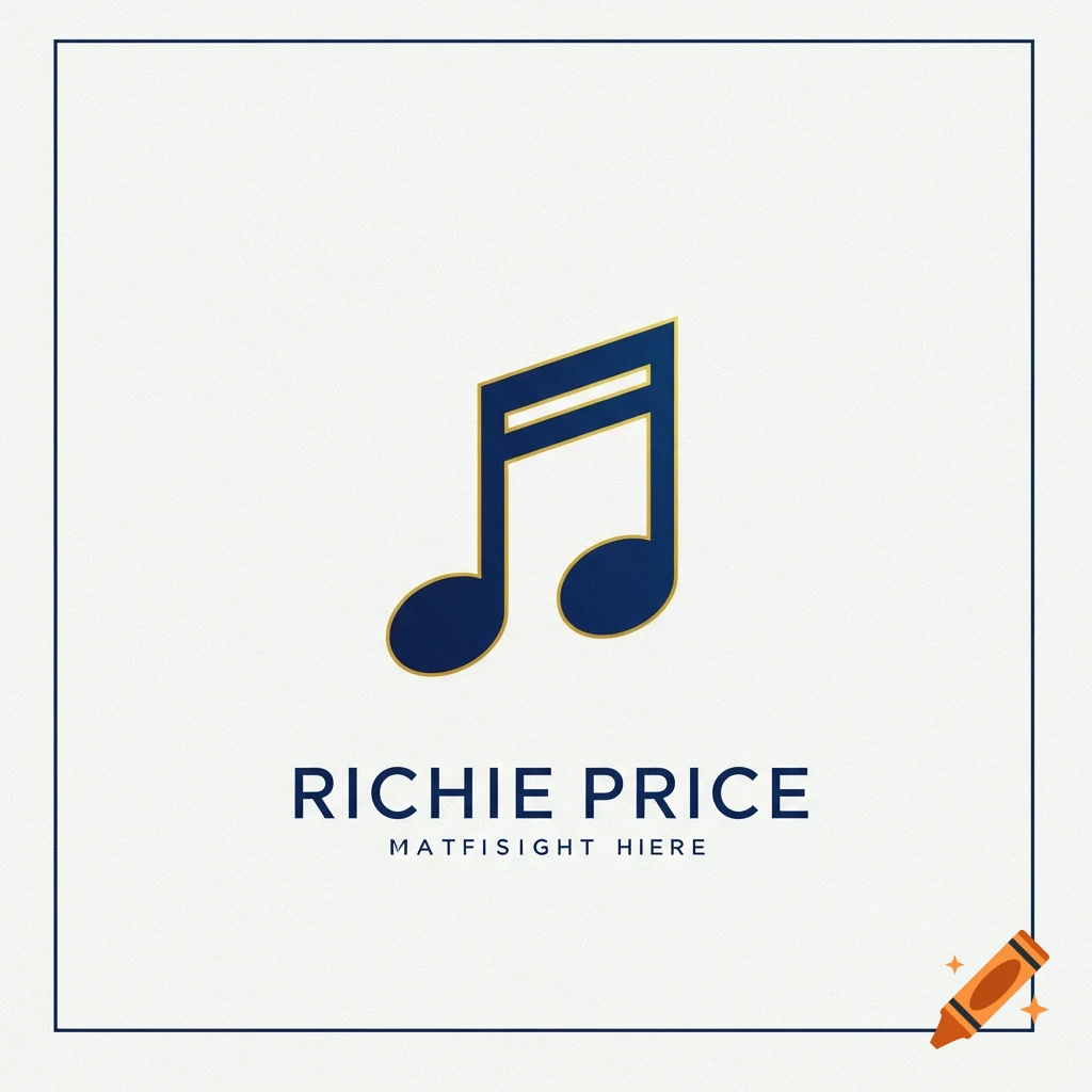 Logo design with a blue musical note outlined in gold above the text "Richie Price".