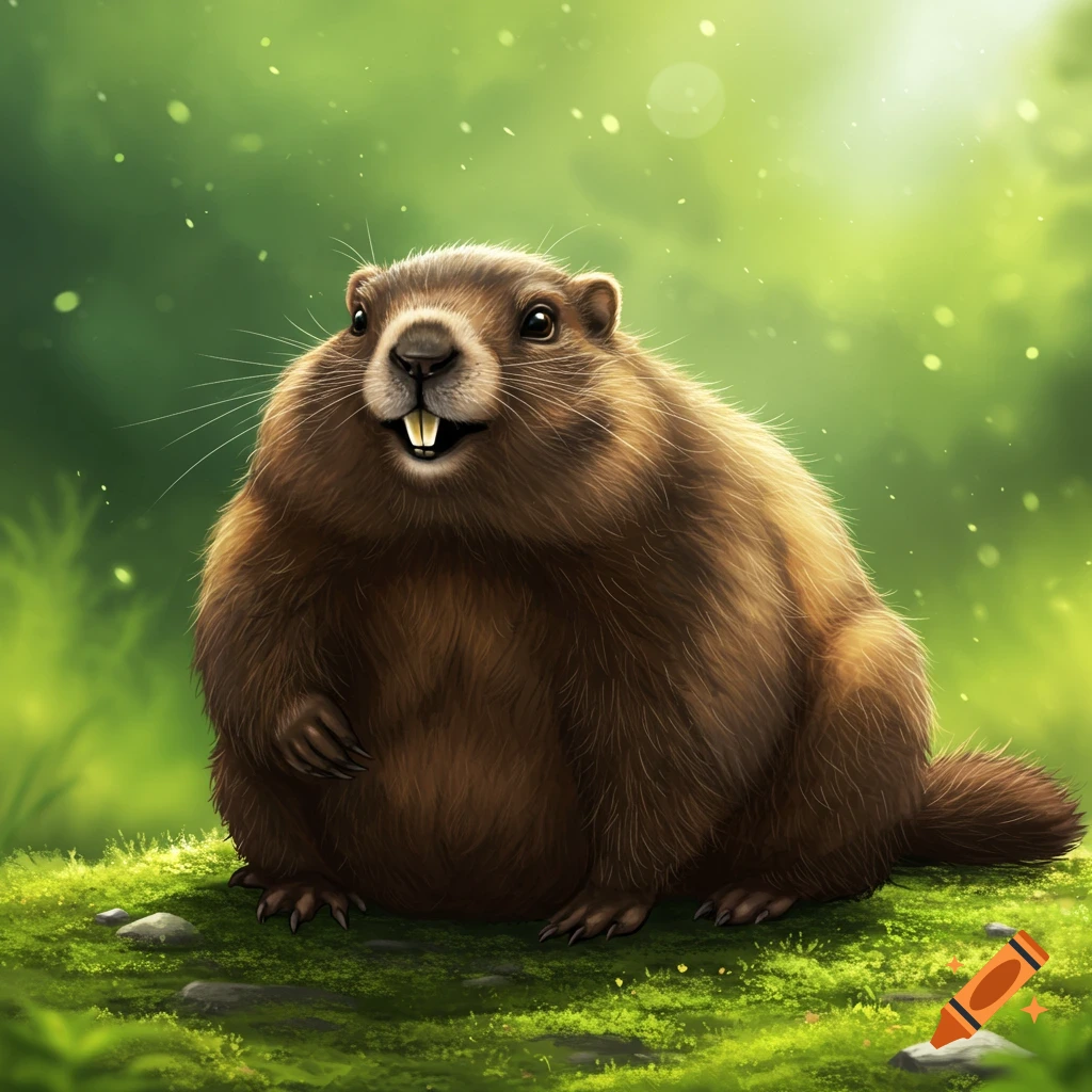 A chubby marmot sitting on grassy ground.