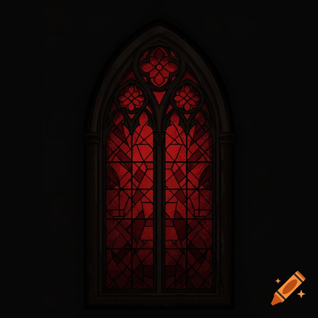 Red and black gothic stained glass window texture.