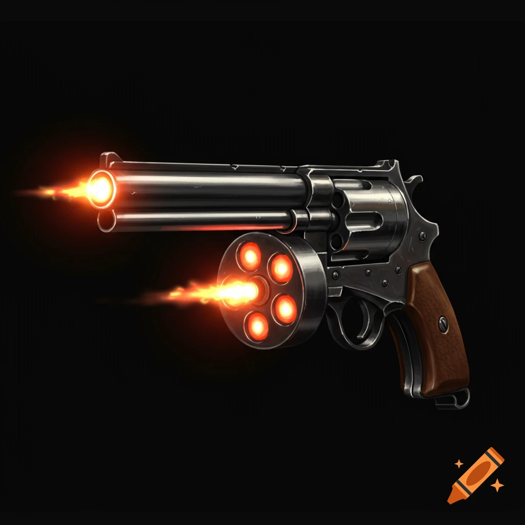 A revolver firing with flares
