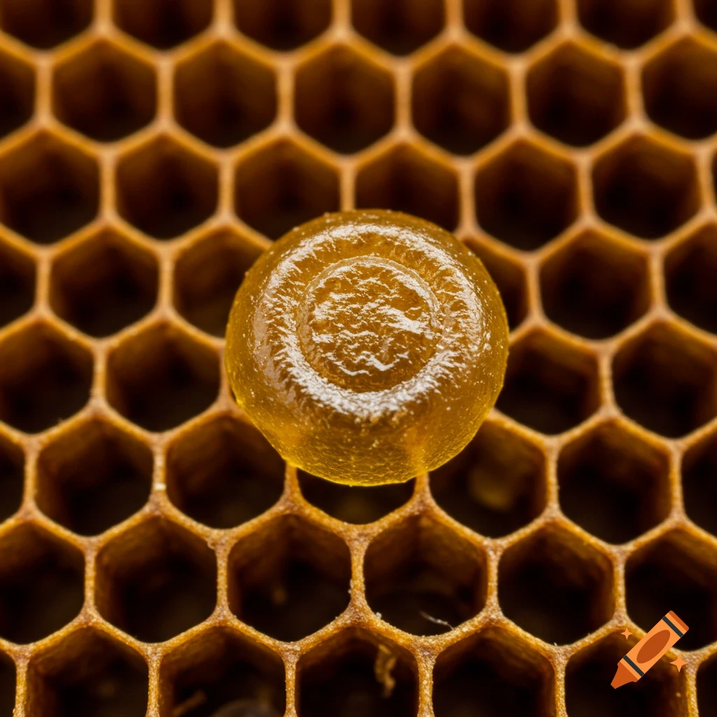 Macro shot of a sealed honeybee cell on a honeycomb