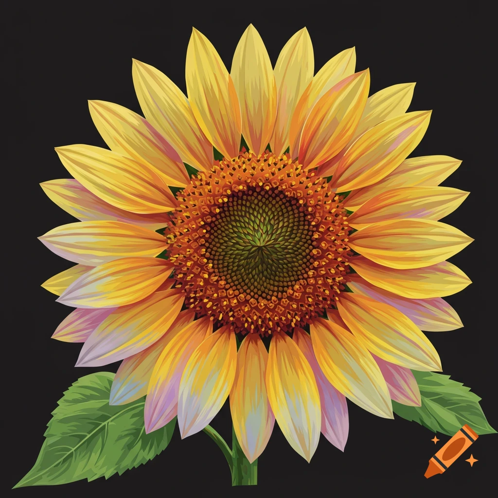 A vibrant image of a sunflower on a black background.