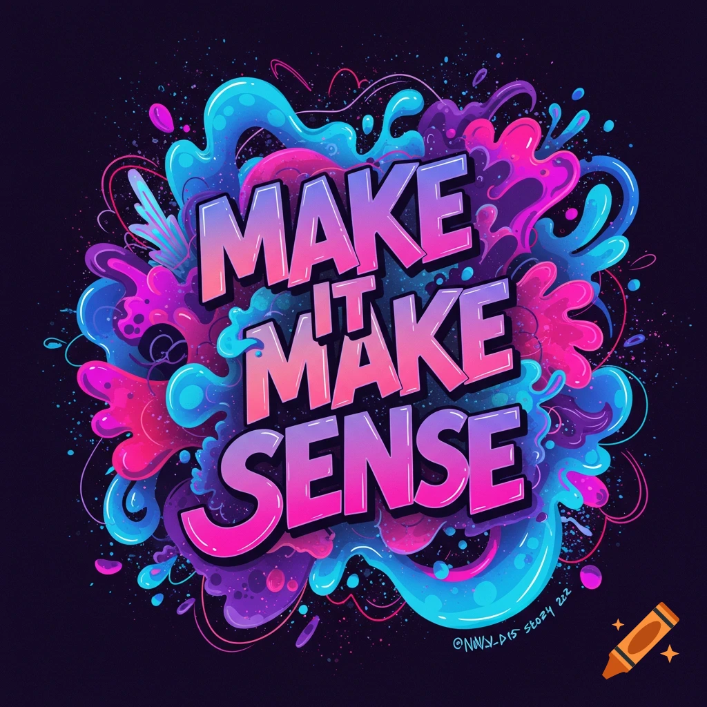 Colorful graphic illustration with the text 'MAKE IT MAKE SENSE' surrounded by abstract splashes.