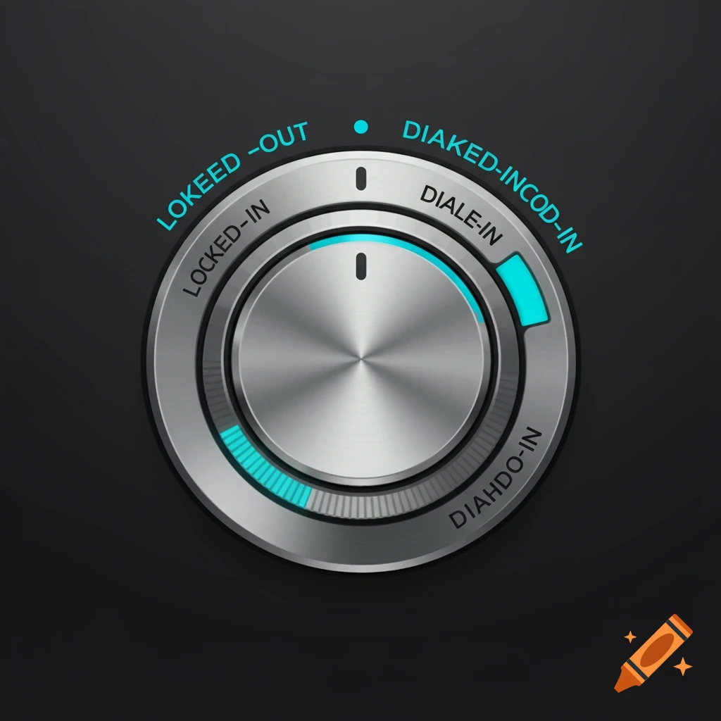 A metallic dial with blue indicators set to locked-in.
