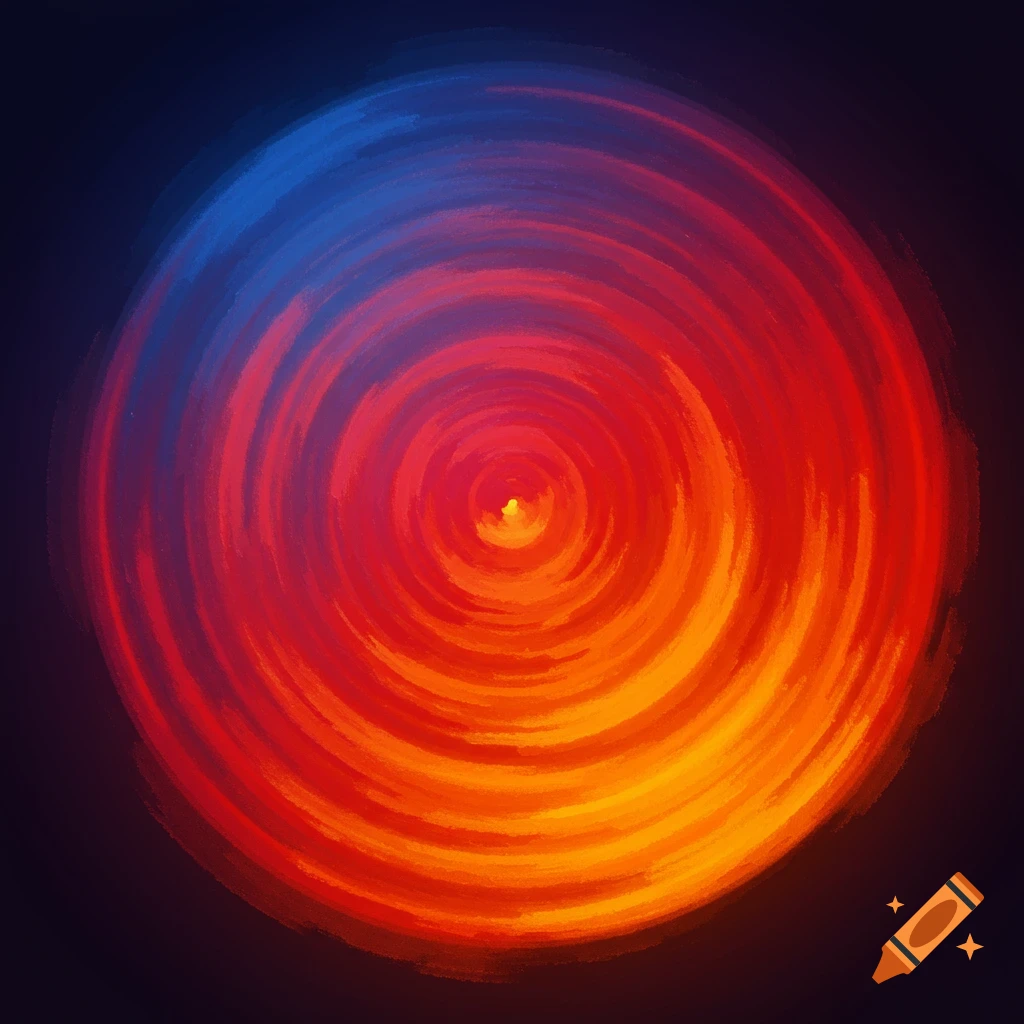 Abstract image of a swirling vortex of red, orange, and blue colors.