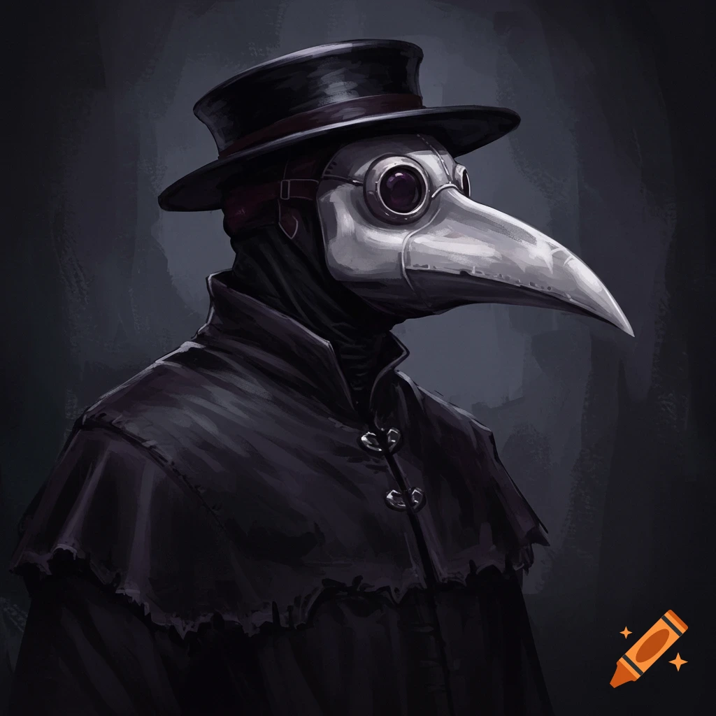 A plague doctor wearing a hat and mask.